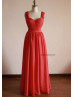 Red Backless Long Chiffon Prom Dress Bridesmaid Dress